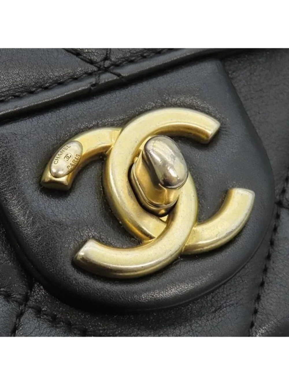 Chanel Shoulder Bag CC Logo Mini Chain Calfskin Black Gold